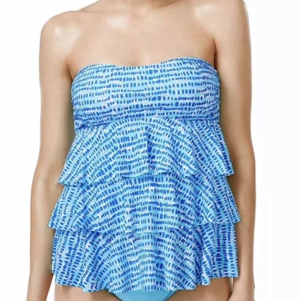NWT Island Escape Printed Strapless or Halter Ruffled Tankini Top Size 6
